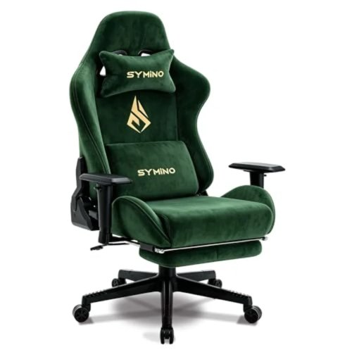Cadeira gamer ergonómica com apoio de pés, reclinação 155°, couro PU, preta, apoio lombar e encosto de cabeça ajustável para escritório em casa