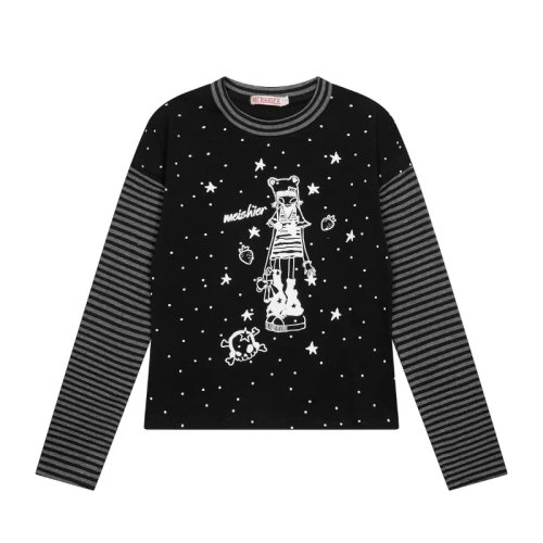 Playera Crop Top de Mujer Manga Larga Raglan Estampado Caricatura Americana, Rayas Otoño Casual S-3XL