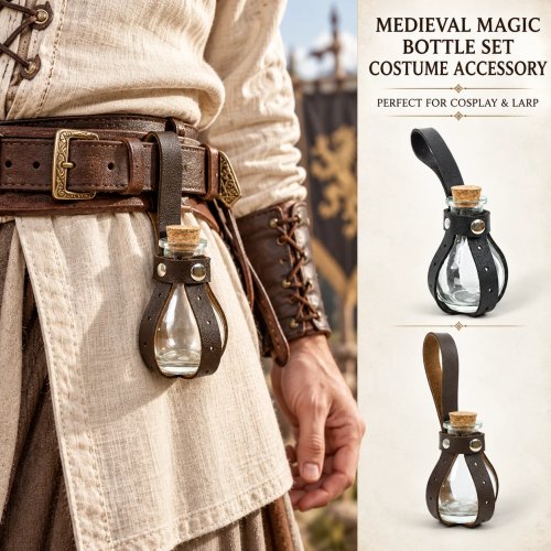 Halloween cosplay glazen fles met leren hoes, middeleeuwse magische toverdrankflessen set, renaissance kostuumaccessoire