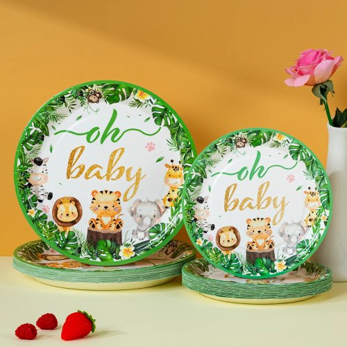 10/25/50 cái đĩa giấy dùng một lần Jungle Animals Oh Baby chủ đề safari cho tiệc baby shower
