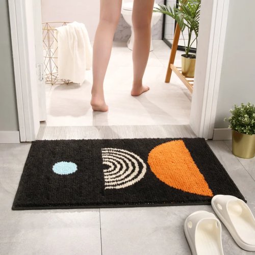 Tapis de bain en microfibre art abstrait moderne, tapis de salle de bain floqué, antidérapant, absorbant, tapis de douche, tapis de pied