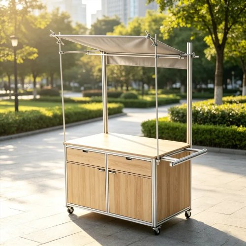ZS-3 Mobiler Werbe- und Verkaufsstand aus Aluminiumprofil und Birke, fahrbarer Outdoor-Kaffeewagen
