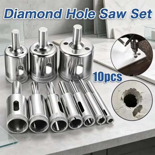 Set de 10 Brocas de Corona Diamantadas 3-50mm para Vidrio, Azulejo, Mármol, Cerámica, Porcelana y Piedra