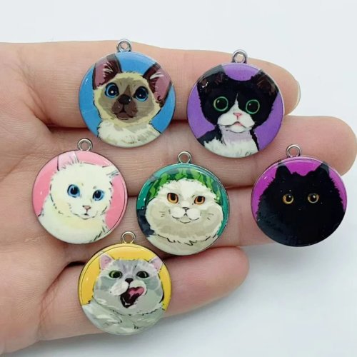 10 Cái Móc Khóa Hình Mèo Hoạt Hình Dễ Thương, Mặt Dây Chuyền Kim Loại Epoxy để Làm Trang Sức DIY, Dây Chuyền & Móc Khóa