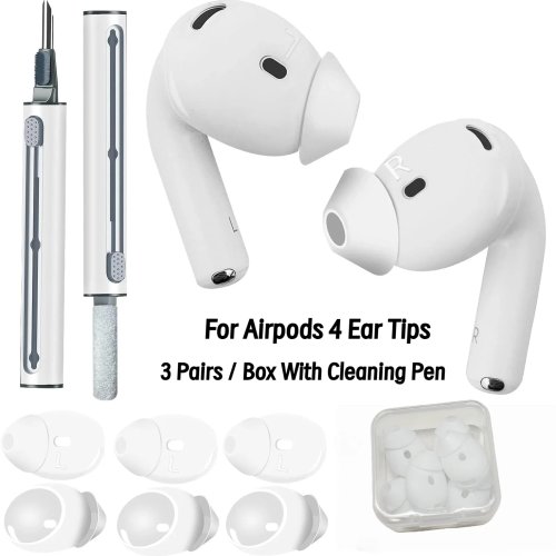 KUTOU Apple AirPods 4用 シリコンイヤーチップ 3ペア 滑り止め付き 保護カバー＆クリーニングペン付き