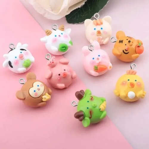 12 Pezzi Adorabili Cabochon in Resina Segni Zodiaco Cinese, Pendenti Mini Figure Ciondoli, Accessori Decorazioni Fai da Te, Coniglio Mucca Pecora Cane