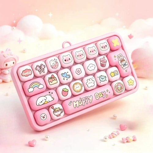 Llavero de teclado 26 teclas antiestrés con animal de dibujos animados, accesorio para mochila, decoración creativa, pequeño regalo