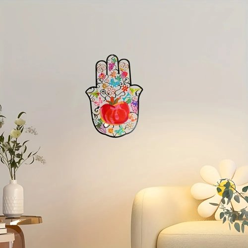 CIFBUY Colorful Hamsa & Black Pomegranate Metal Wall Art - Rustproof Indoor/Outdoor Hanging Decoration, Unique Jewish Gift