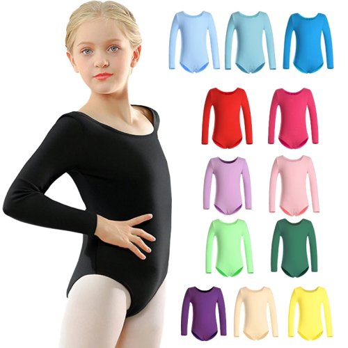 Leotardo de Ballet para Niña Manga Larga Body Básico de Equipo Clásico Color Sólido Ropa de Danza