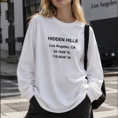 Hidden Hills Los Angeles Coordinate Print T-shirt Lange Mouwen Ronde Hals Unisex Streetwear Y2K Veelkleurig