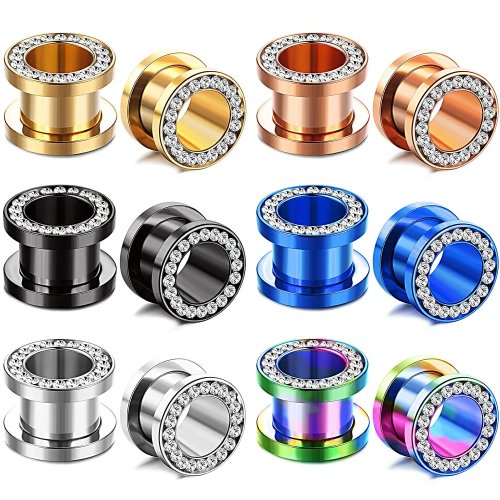 2 Piezas Túneles de Oreja de Acero Inoxidable con Zirconita - Expansores Piercing Doble Flange Rosca