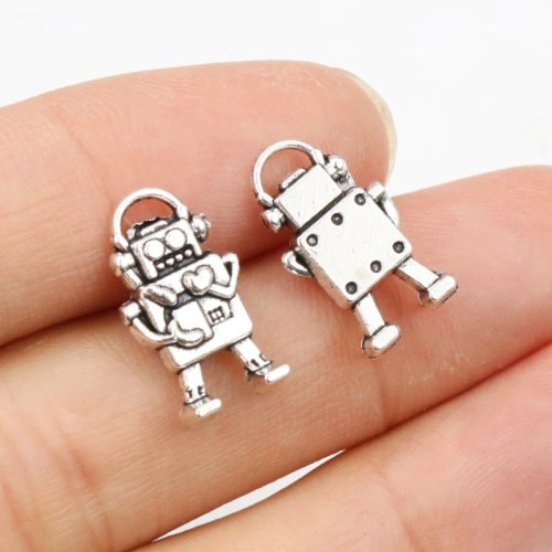 30 peças Berloques Robot Divertidos Pingente 17x10mm Liga Metálica DIY Joalharia Acessórios para Colar Brincos Pulseira