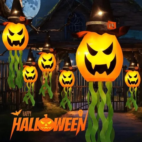1-5PCS Halloween Ghost & Pumpkin LED Flashing Hanging Lights - Holiday Decorations for Party, Bar, Haunted House, Yard, Window