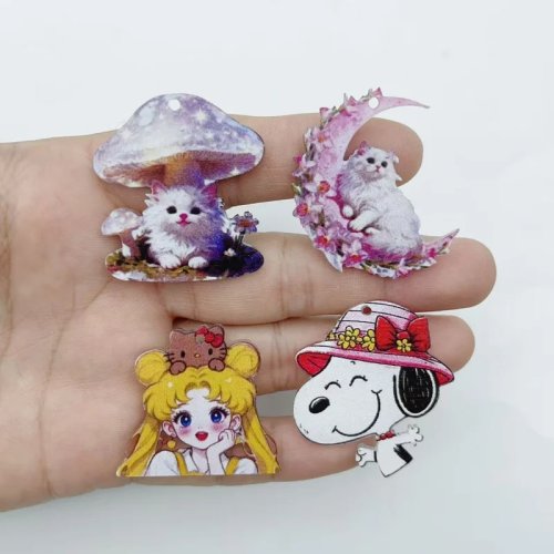 10pcs Mixed Acrylic Charms - Cartoon Girl, Mushroom, Moon, Cat Patterns for DIY Jewelry Making, Keychains & Earrings