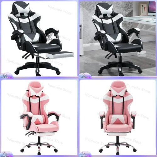 Silla gamer ergonómica con soporte lumbar, silla de oficina estilo racing de piel PU, altura ajustable y respaldo reclinable