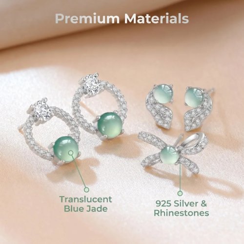 Orecchini a perno in Giadeite Acqua Blu naturale, Argento 925 con zircone pavé, comodi da indossare, regalo per ragazze e donne