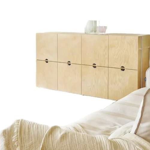 Dining Sideboard Cabinet with Aluminum Frame & Birch Panels - Living Room Storage Locker