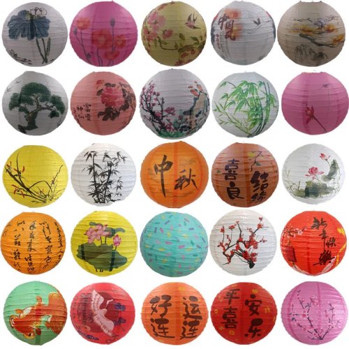 Lanterna di carta 30 cm (12 pollici) con motivo floreale stampato, 1 pezzo – Decorazione Capodanno cinese, matrimonio e festa
