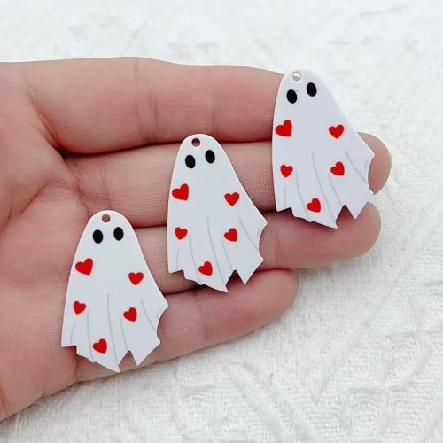 10 Stück Acryl einseitig bedruckte Halloween-Geist-Anhänger für DIY Handgemachtes Zubehör