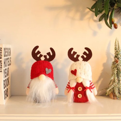 Muñeco Reno Navideño 2026 con gorro tejido – adorno de mesa Rudolph sin cara, decoración navideña