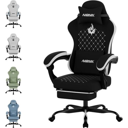 マッサージ機能付き ゲーミングチェア エルゴノミクス フットレスト ヘッドレスト ランバーサポート付き ハイバック PC椅子