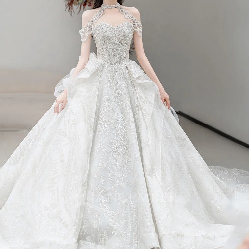 Hochzeitskleid mit hohem Kragen Ballkleid 2025 Plus Size Custom