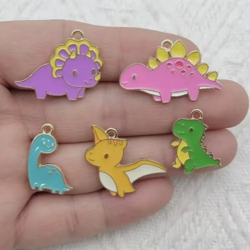 10Pcs Cartoon Animal Dinosaur Crown Dragon Pterodactyl Drip Oil Alloy DIY Jewelry Accessories Charms for Earrings Bracelets Keychains