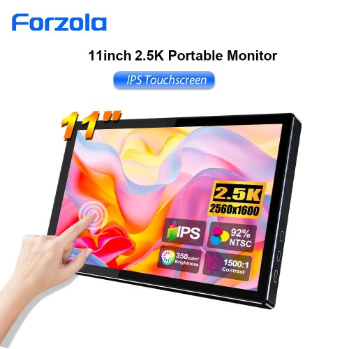 Monitor touch portatile FORZOLA 11" 2,5K 2560x1600 16:10 HDMI USB-C secondo schermo per laptop Xbox PS4 Switch telefono PC