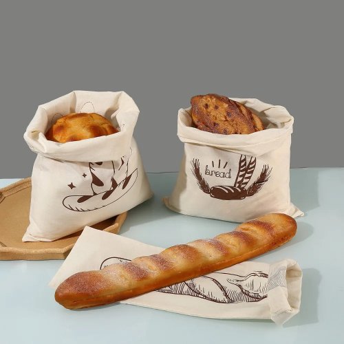 Breathable Organic Cotton Linen Bread Bags Reusable Drawstring Storage Keep Bread Fresh Longer Eco-Friendly for Artisan Loaf