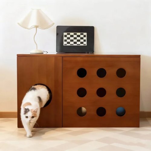 Cat Litter Box Enclosure Cabinet, Indoor Cat Toilet House, Dog Cage & Climbing Frame, Floor Cat Litter Cabinet