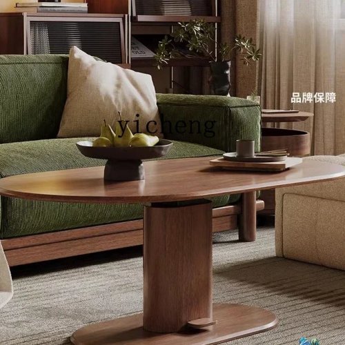 Table basse relevable en bois massif et pierre frittée, pour petit salon ou appartement, aussi table à manger