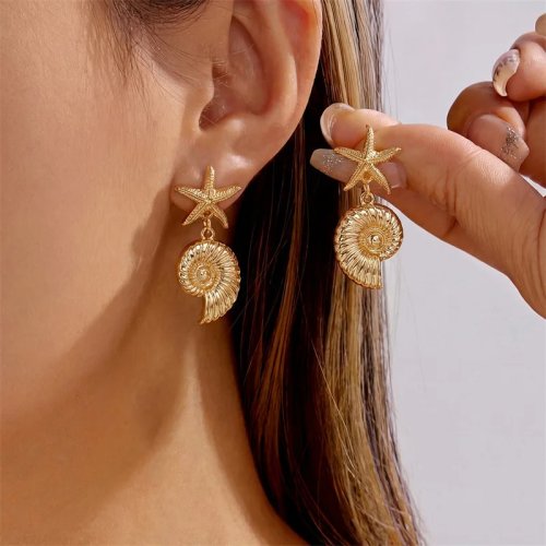 Boucles d'Oreilles Pendentifs Style Boho Océan Étoile de Mer Coquillage Conque Coquille Saint-Jacques Métal pour Femme Été Plage Vacances