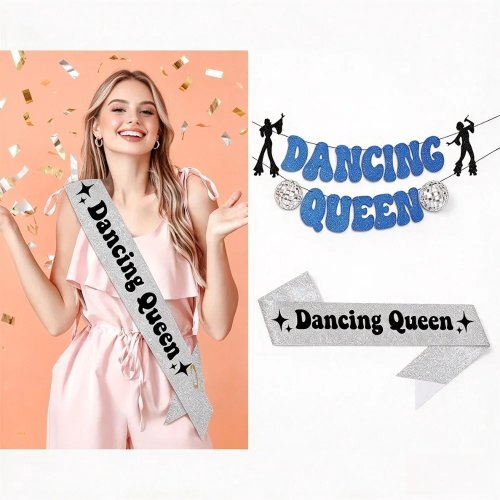 Écharpe et bannière scintillantes Dance Queen argentées 1/2/3 pièces, écharpe EVJF, accessoire d'anniversaire et de bal de promo, cadeau pour amis
