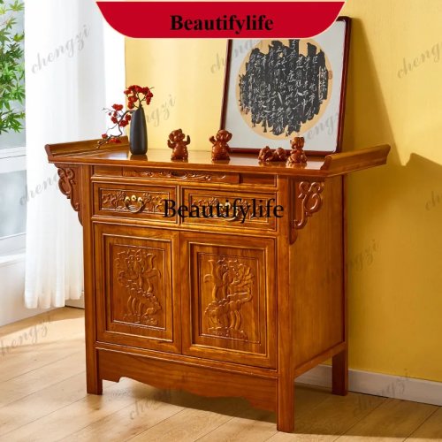 Mesa de altar em madeira maciça para o Deus da Riqueza, estilo rural chinês, armário alto, mesa de Buda