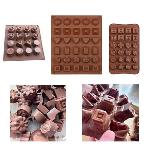 Set Cetakan Cokelat Silikon Anti Lengket, Cetakan Permen Bentuk Geometris untuk Memanggang, Kerajinan DIY, Dekorasi Kue Es, dan Membuat Sabun