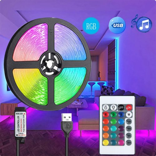 5V USB RGB LED 스트립 라이트 24키 적외선 리모컨 포함 색상 변경 및 밝기 조절 SMD 홀리데이 장식용