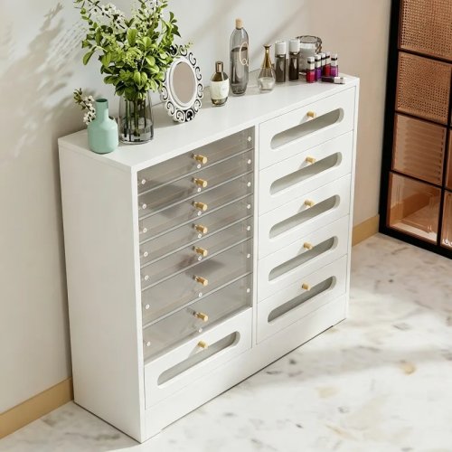 Lemari Penyimpanan Alat Nail Kayu Solid Prancis Kabinet Display Nordic Premium Furnitur Salon Kecantikan