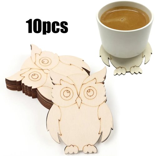 10 Pezzi Set di Ornamenti e Sottobicchieri in Legno Gufo Grezzi per Fai da Te, Matrimonio e Decorazione per Feste
