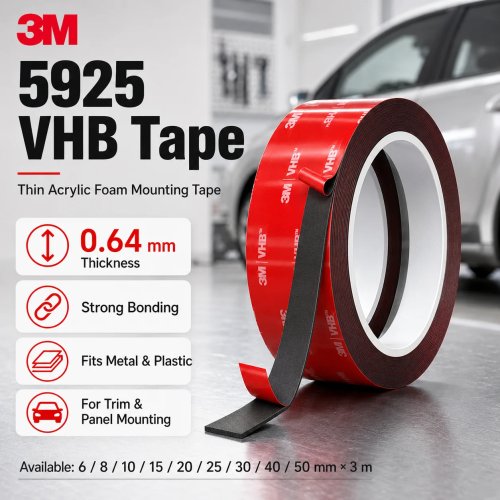 Ruban adhésif double face 3M 5925 VHB, mousse acrylique fine, forte adhérence pour garnitures automobiles, emblèmes, panneaux, enseignes, 0,64 mm x 3 m
