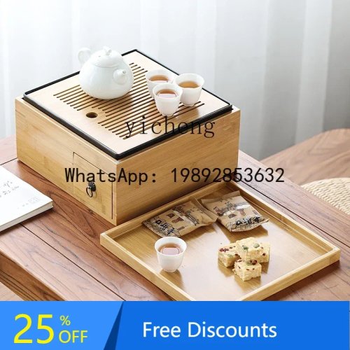 Bandeja de chá grande para conjunto Kung Fu, mesa de chá minimalista multifunções com caixa de arrumação para casa