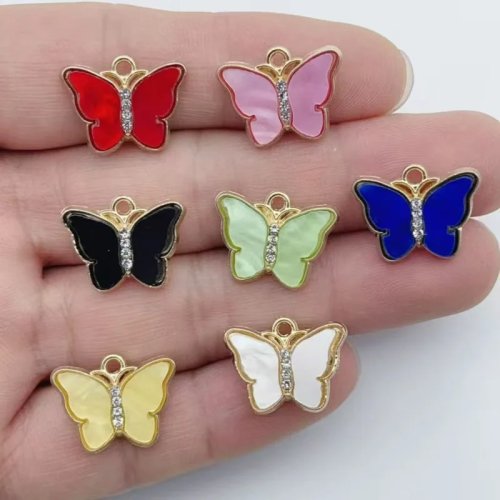 10Pcs DIY Jewelry Making Kit - Alloy Rhinestone Butterfly Pendants & Acrylic Charms for Necklaces, Earrings