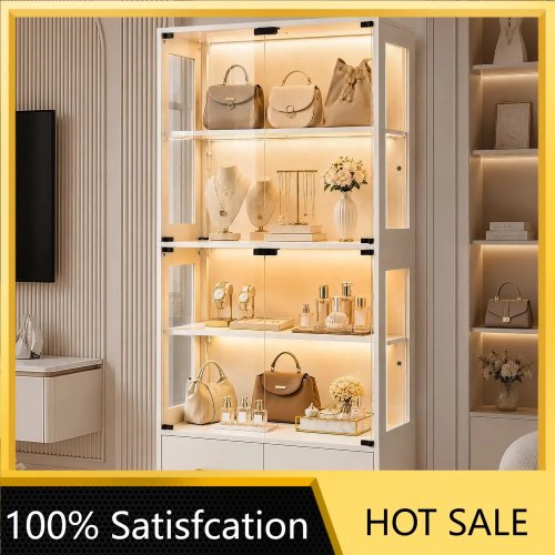 67" Glass Display Cabinet for Purses & Jewelry, White