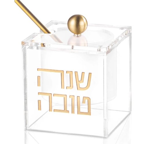 Đĩa mật ong bằng acrylic trong suốt kèm thìa - Hũ mật ong Rosh Hashanah, Đồ trang trí bàn Judaica Shana Tova, Quà tặng