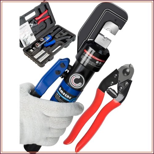 Herramienta hidráulica de engaste de cable de 8 toneladas con cortador de cable de acero inoxidable para instalación de barandillas de cable, compatible con cable de 1,6 mm, 3,2 mm y 4,8 mm