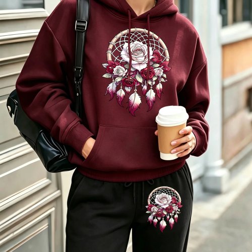 Vintage Bloemen Rozen Print Y2K Dames Hoodie en Joggingbroek Set Fleece Casual Herfst