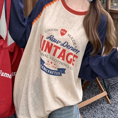 Women's Y2K Streetwear Long Sleeve Shirt Korean Minimalist Harajuku Contrast Letter Print Casual Top