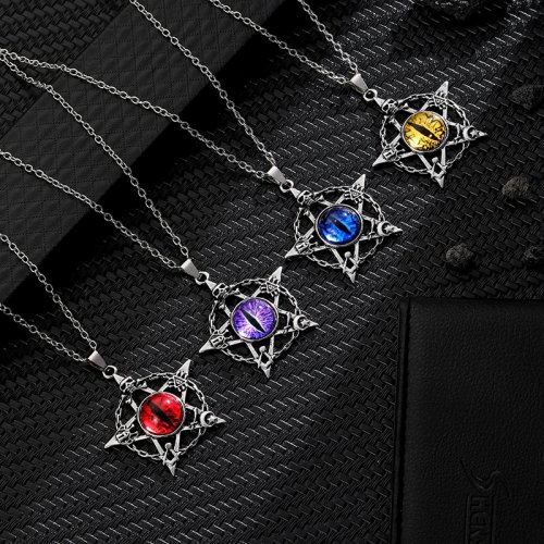 Collar Colgante Ojo del Diablo Punk para Hombre y Mujer - Forma Redonda Pentagrama, Collar de Metal No Ajustable, Regalo