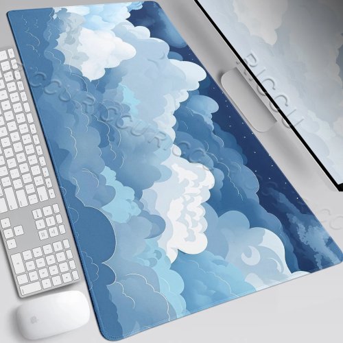 Blauwe wolk esthetische muismat, antislip rubberen gaming bureau mat, verlengde toetsenbordmat kantoor, pc-accessoires
