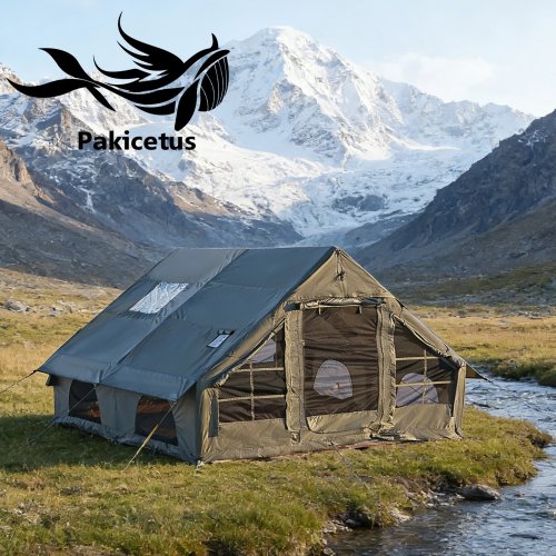 PAKICETUS خيمة قابلة للنفخ مطورة - خيمة تخييم فاخرة لـ 5-8 أشخاص، لجميع الفصول، بدون تركيب، مع مضخة هواء وسحاب مقاوم للتمزق، للصيد والتخييم