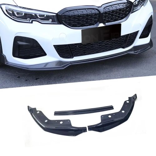 3PCS 카본 파이버 프론트 립 스포일러 BMW 3시리즈 G20 2019 2020 ABS 블랙 프론트 범퍼 친 스플리터 가드